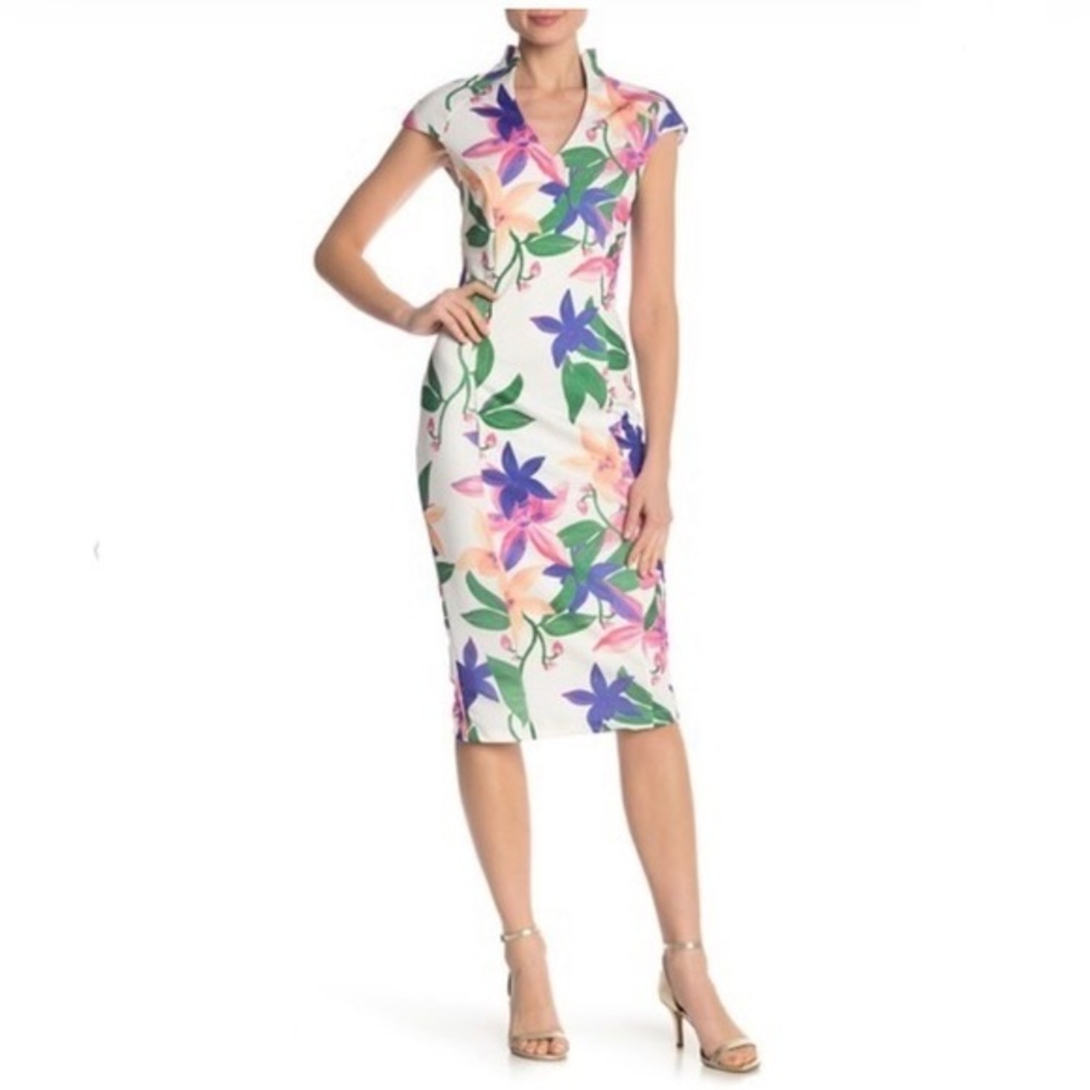 ALEXIA ADMOR Floral Scuba Midi Sheath Dress Sz L